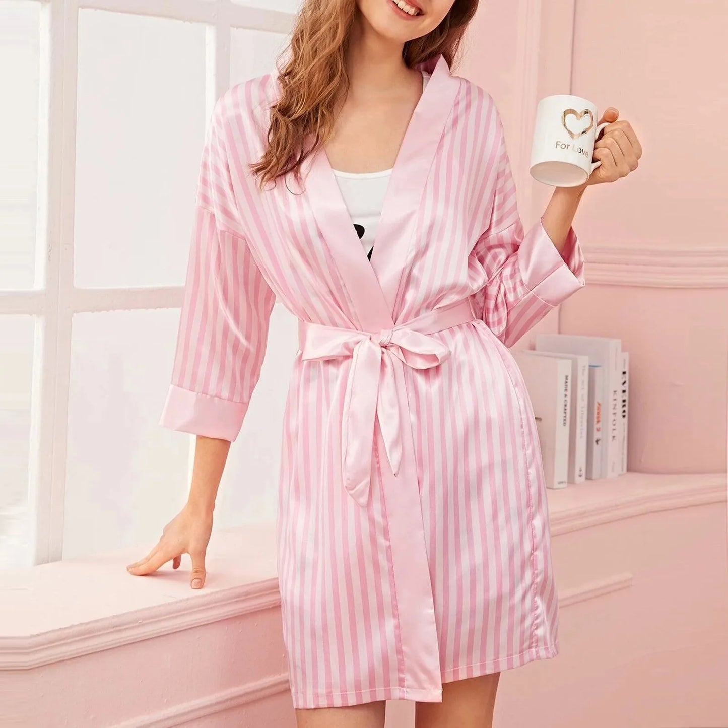 Sexy Satin Pajamas Robe, Silk Underwear Women Sleepwear Nightdress Lingerie Robes Open Cup Lingerie Japanese Sleepwear clothing